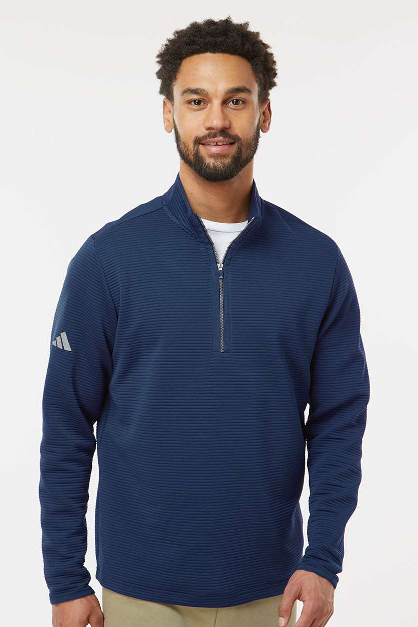Adidas A588 Mens Spacer 1/4 Zip Pullover Collegiate Navy Blue Model Front