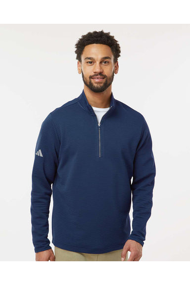 Adidas A588 Mens Spacer 1/4 Zip Pullover Collegiate Navy Blue Model Front