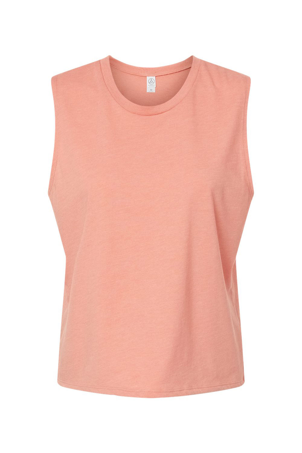 Alternative 1174CV Womens CVC Go To Crop Muscle Tank Top Heather Sunset Coral Flat Front