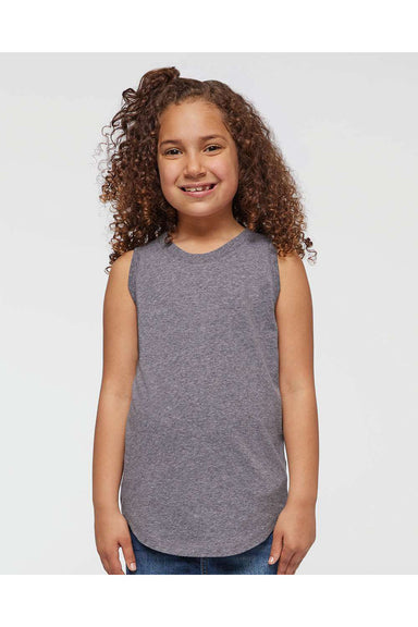 LAT 2692 Youth Girls Relaxed Fine Jersey Tank Taop Heather Granite Grey Model Front