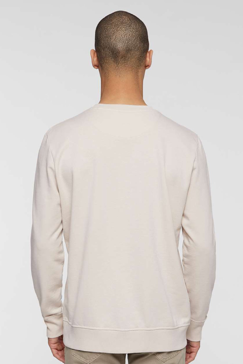 LAT 6935 Mens Vintage Wash Fleece Crewneck Sweatshirt Washed Natural Model Back