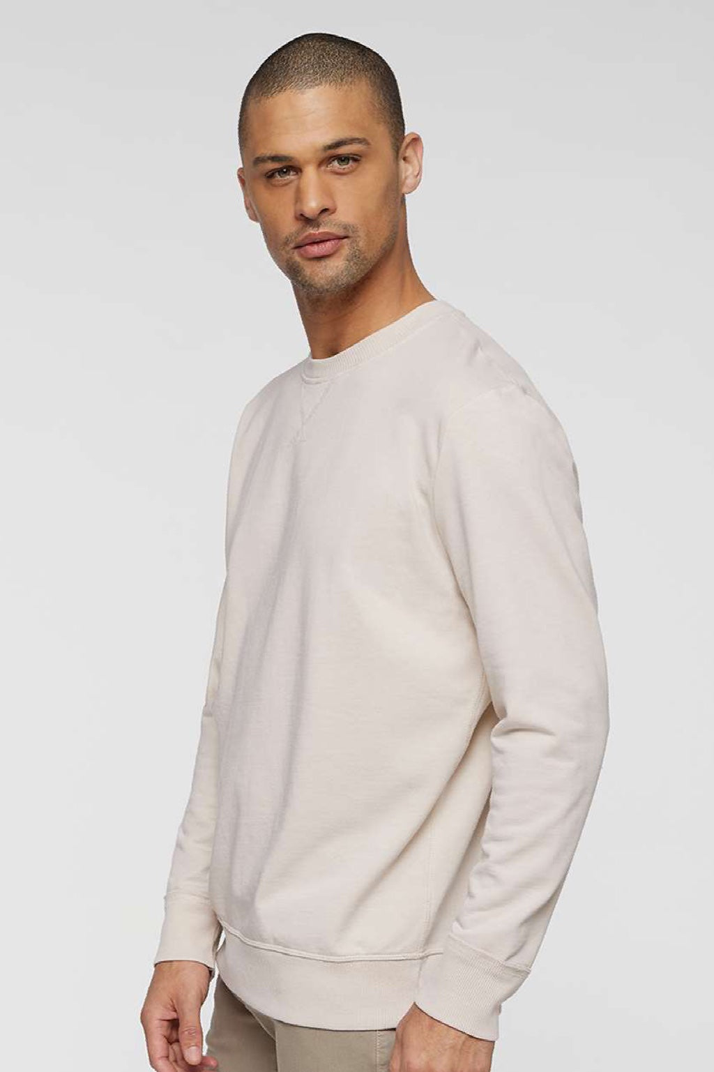 LAT 6935 Mens Vintage Wash Fleece Crewneck Sweatshirt Washed Natural Model Side