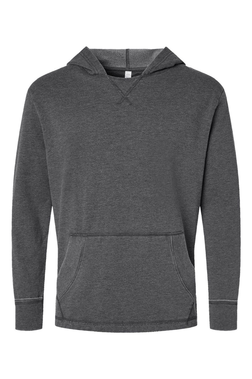LAT 6936 Mens Vintage Wash Fleece Hooded Sweatshirt Hoodie w/ Pouch Pocket Washed Black Flat Front