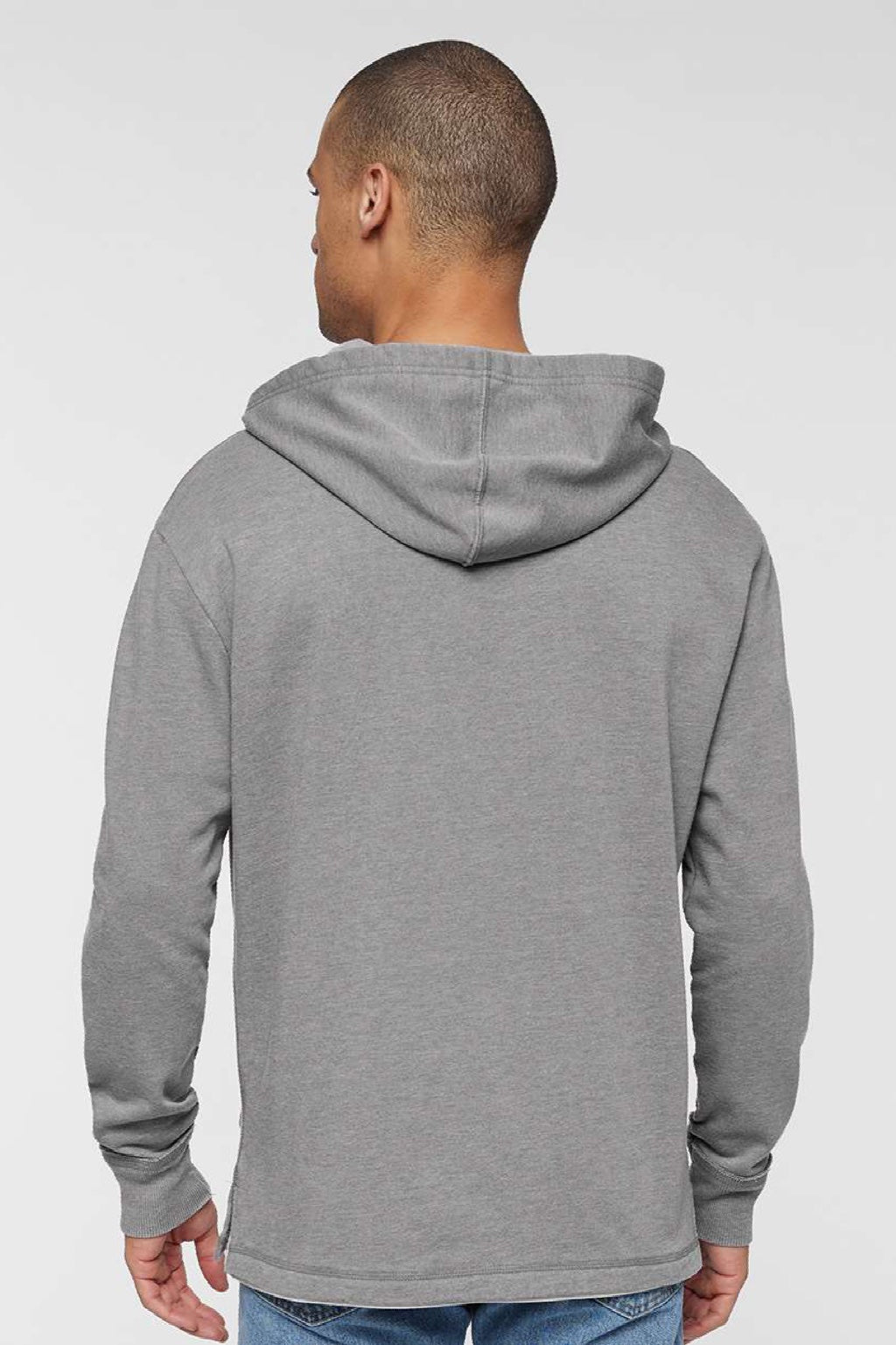 LAT 6936 Mens Vintage Wash Fleece Hooded Sweatshirt Hoodie w/ Pouch Pocket Washed Grey Model Back