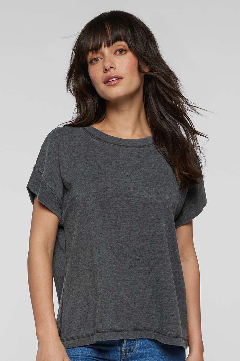 LAT 3502 Womens Relaxed Vintage Wash Short Sleeve Crewneck T-Shirt Black Model Front