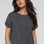 LAT Womens Relaxed Vintage Wash Short Sleeve Crewneck T-Shirt - Black