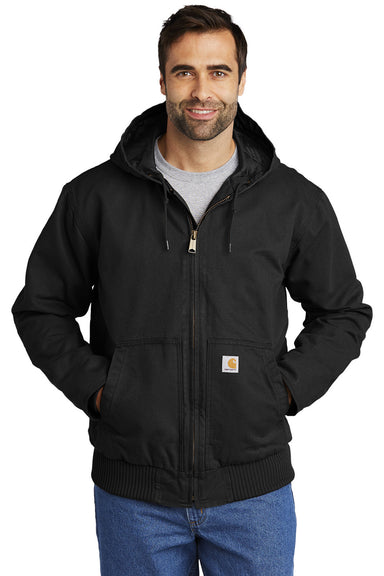 Carhartt CT104050/CTT104050 Mens Active Washed Duck Full Zip Hooded Jacket Black Model Front