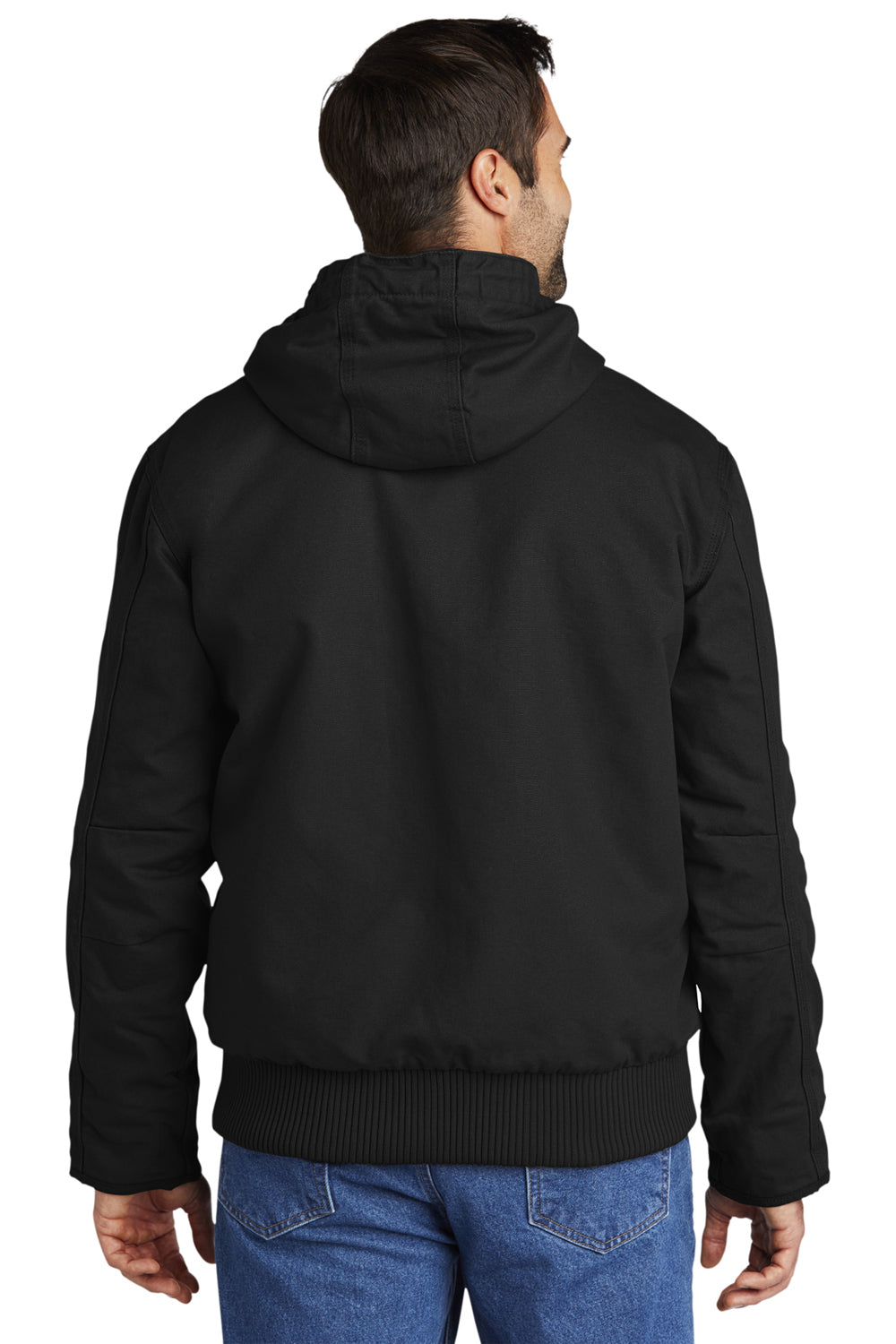 Carhartt CT104050/CTT104050 Mens Active Washed Duck Full Zip Hooded Jacket Black Model Back