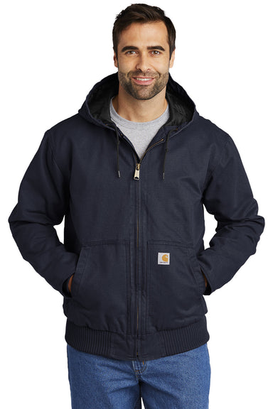 Carhartt CT104050/CTT104050 Mens Active Washed Duck Full Zip Hooded Jacket Navy Blue Model Front