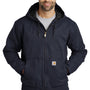 Carhartt Mens Active Washed Duck Full Zip Hooded Jacket - Navy Blue