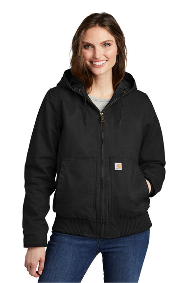Carhartt CT104053 Womens Active Washed Duck Full Zip Hooded Jacket Black Model Front