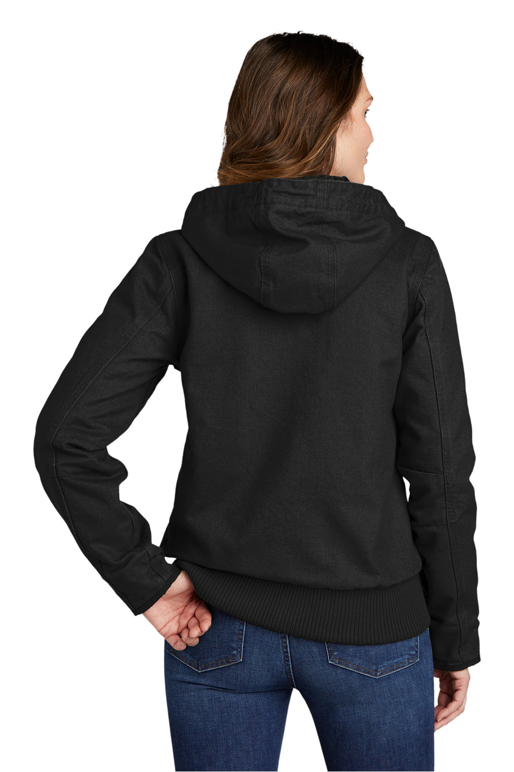 Carhartt CT104053 Womens Active Washed Duck Full Zip Hooded Jacket Black Model Back