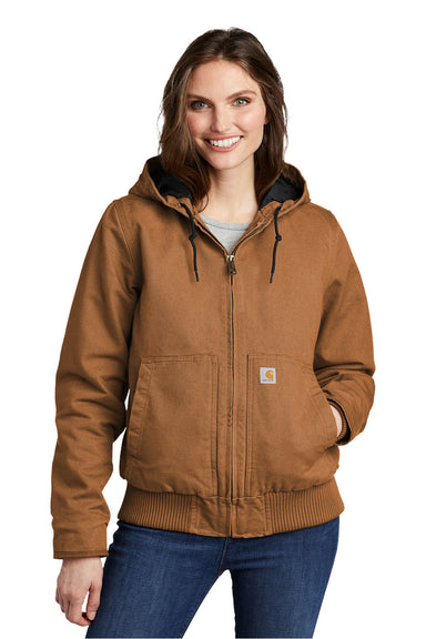 Carhartt CT104053 Womens Active Washed Duck Full Zip Hooded Jacket Carhartt Brown Model Front