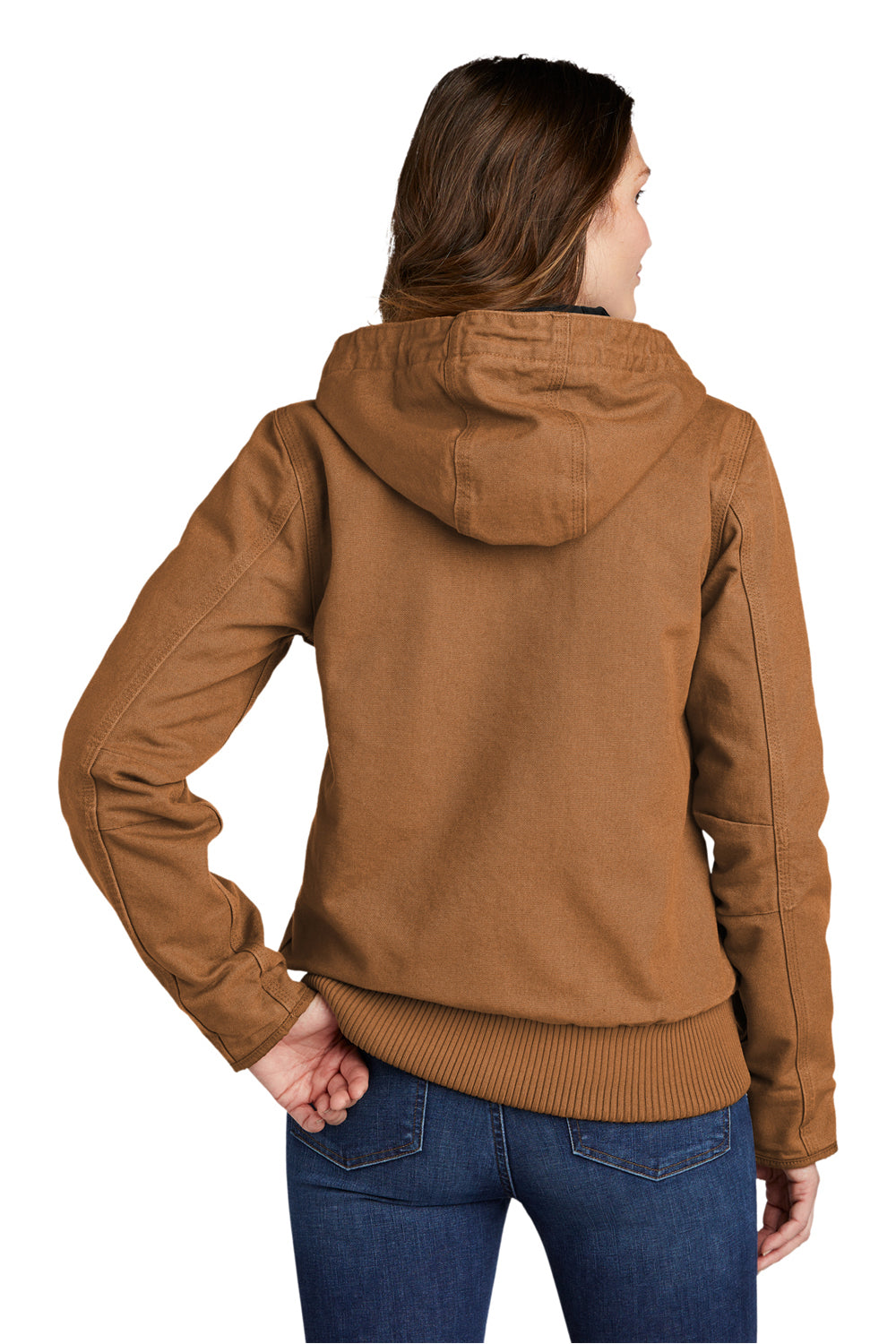 Carhartt CT104053 Womens Active Washed Duck Full Zip Hooded Jacket Carhartt Brown Model Back