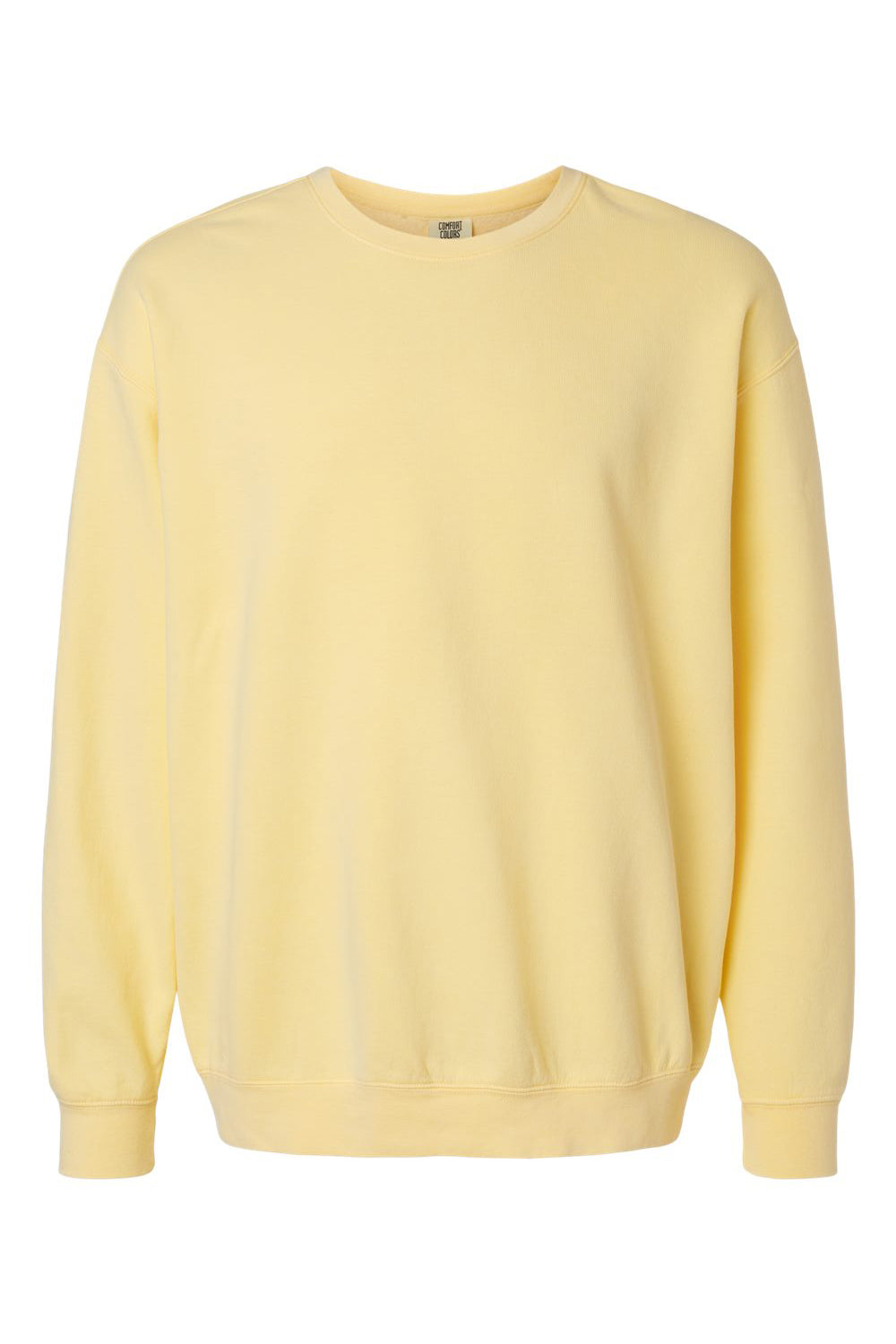 Comfort Colors 1466 Mens Garment Dyed Fleece Crewneck Sweatshirt Butter Yellow Flat Front
