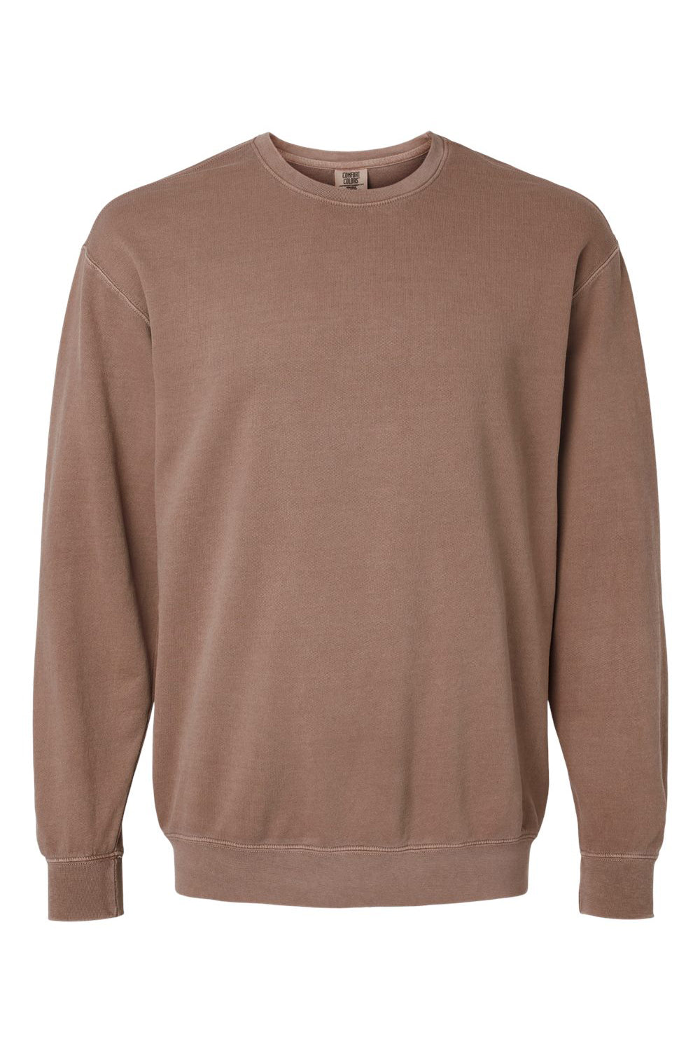 Comfort Colors 1466 Mens Garment Dyed Fleece Crewneck Sweatshirt Espresso Brown Flat Front