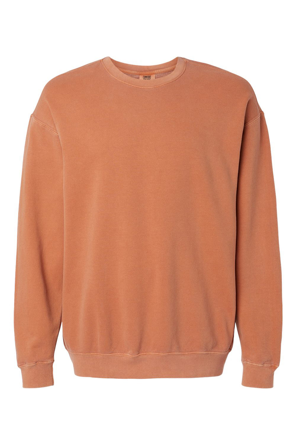 Comfort Colors 1466 Mens Garment Dyed Fleece Crewneck Sweatshirt Yam Orange Flat Front