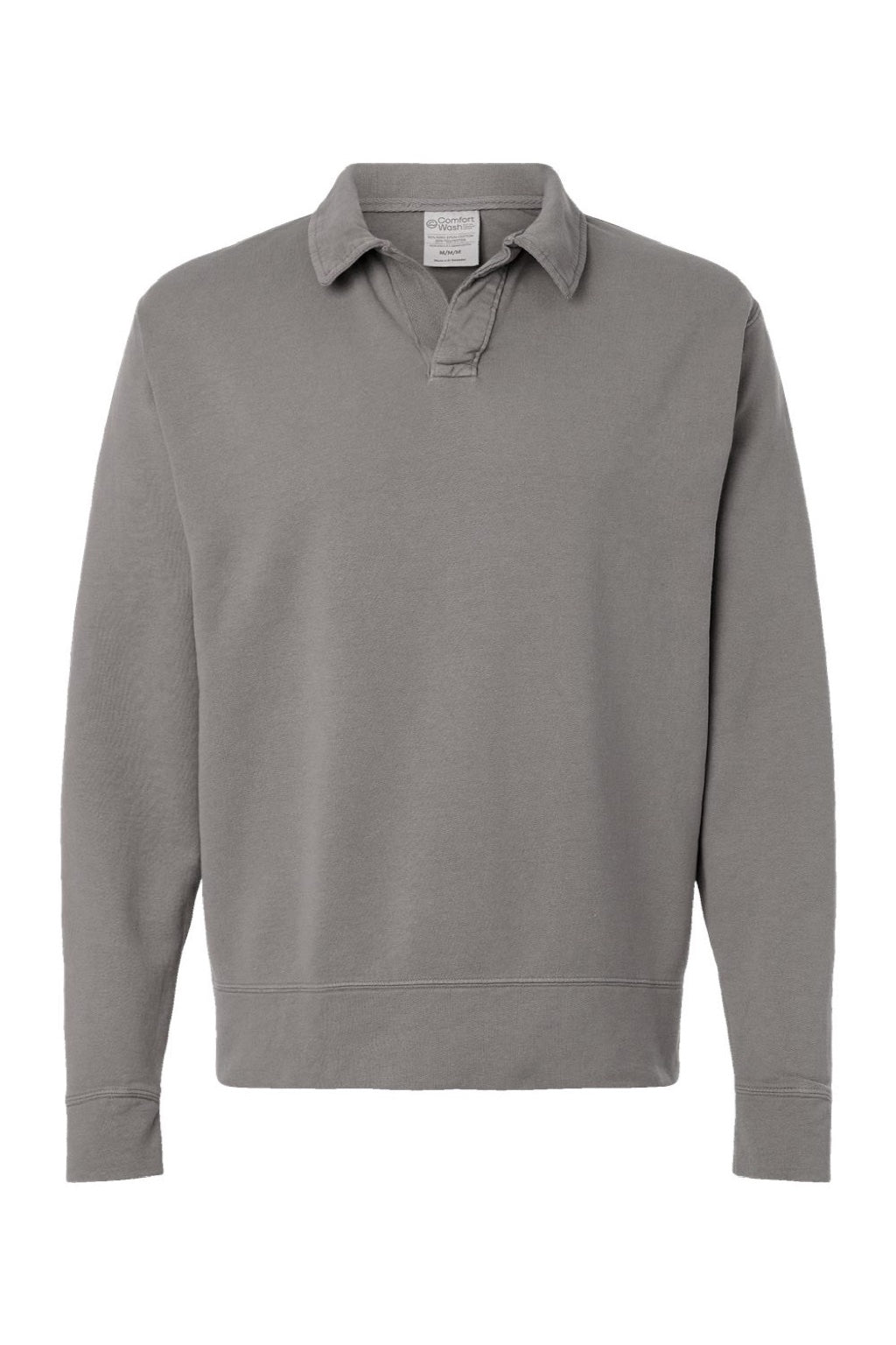 ComfortWash By Hanes GDH490 Mens Garment Dyed Polo Collar Sweatshirt Concrete Grey Flat Front