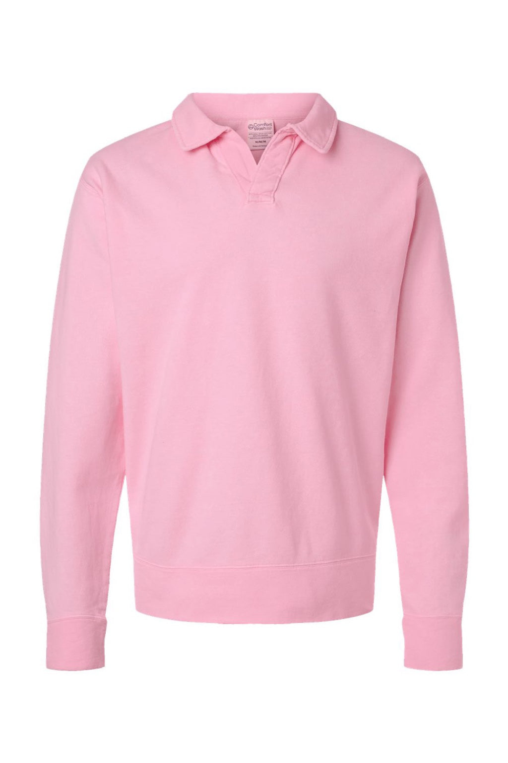 ComfortWash By Hanes GDH490 Mens Garment Dyed Polo Collar Sweatshirt Cotton Candy Pink Flat Front