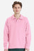 ComfortWash By Hanes GDH490 Mens Garment Dyed Polo Collar Sweatshirt Cotton Candy Pink Model Front