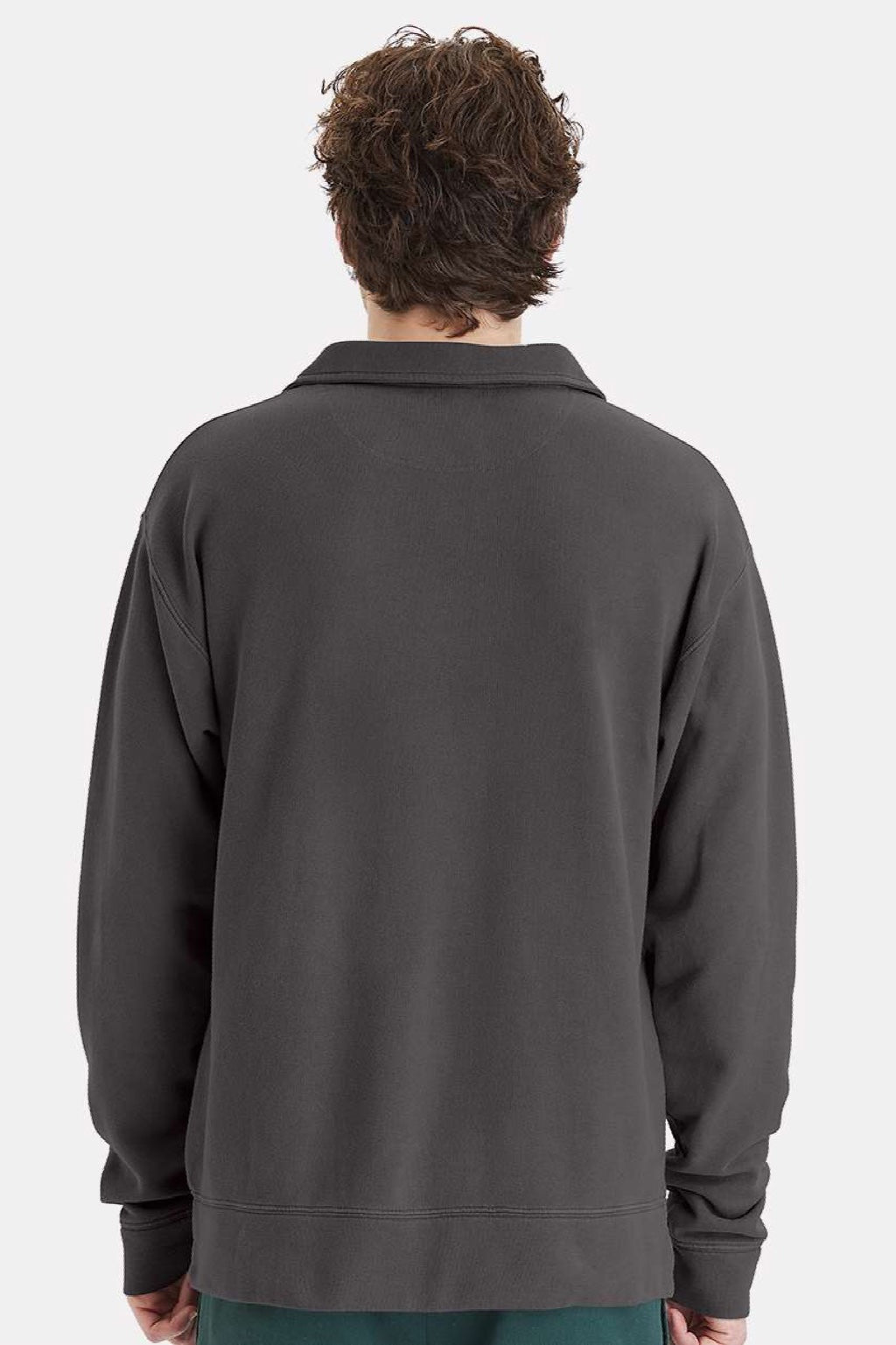 ComfortWash By Hanes GDH490 Mens Garment Dyed Polo Collar Sweatshirt New Railroad Grey Model Back