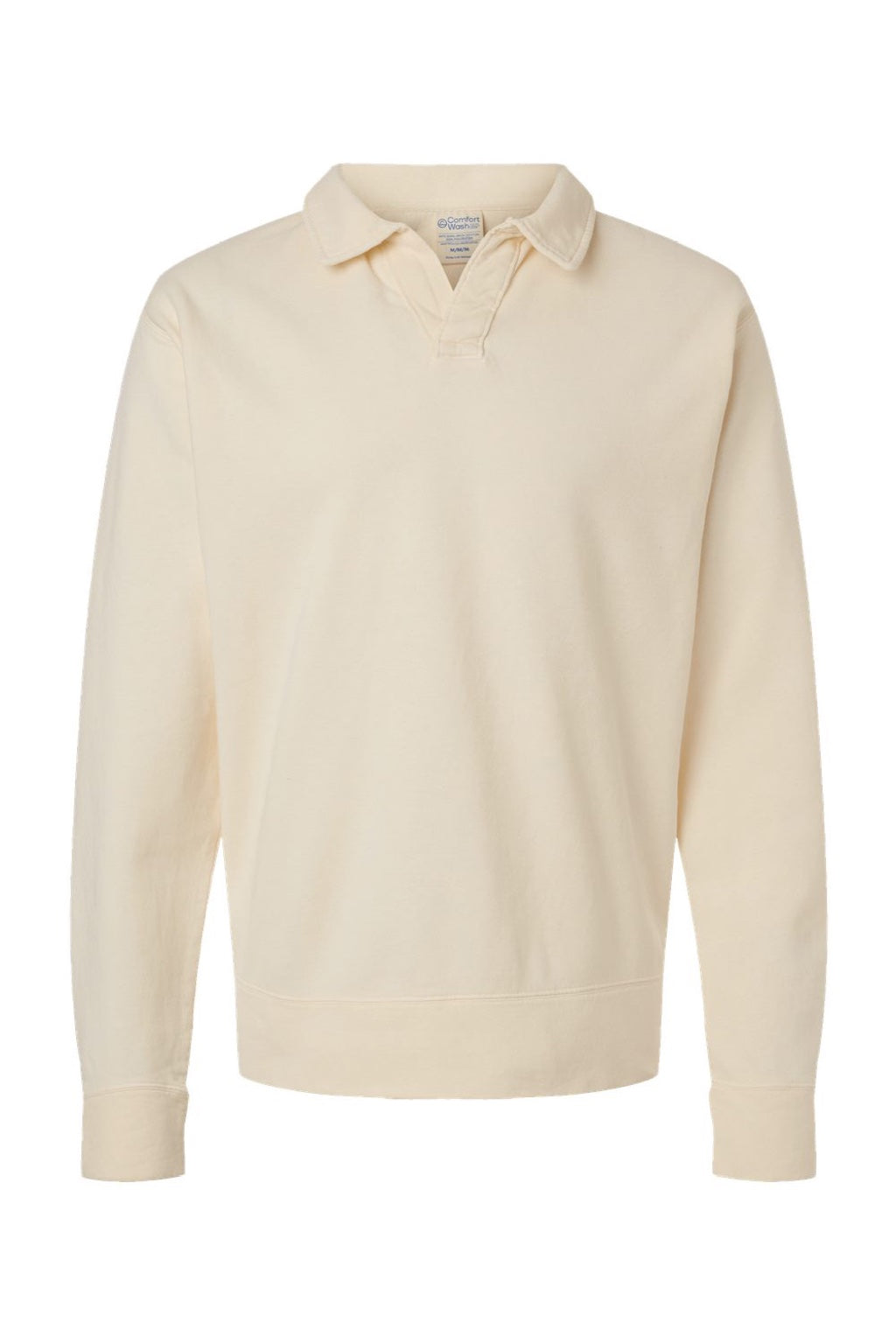 ComfortWash By Hanes GDH490 Mens Garment Dyed Polo Collar Sweatshirt Parchment Flat Front