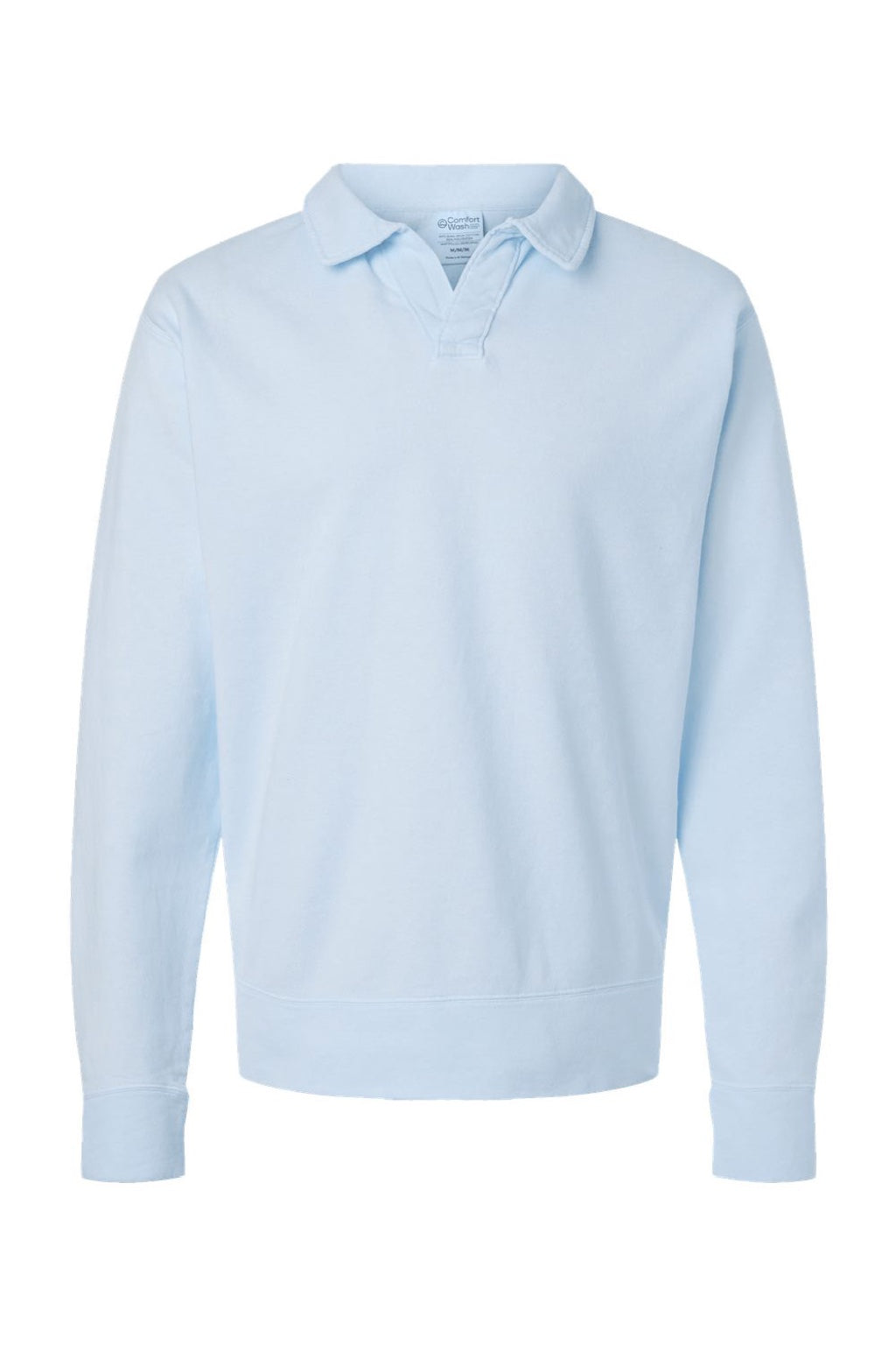 ComfortWash By Hanes GDH490 Mens Garment Dyed Polo Collar Sweatshirt Soothing Blue Flat Front