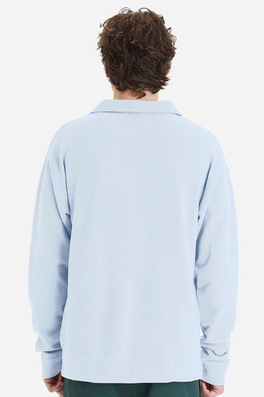 ComfortWash By Hanes GDH490 Mens Garment Dyed Polo Collar Sweatshirt Soothing Blue Model Back
