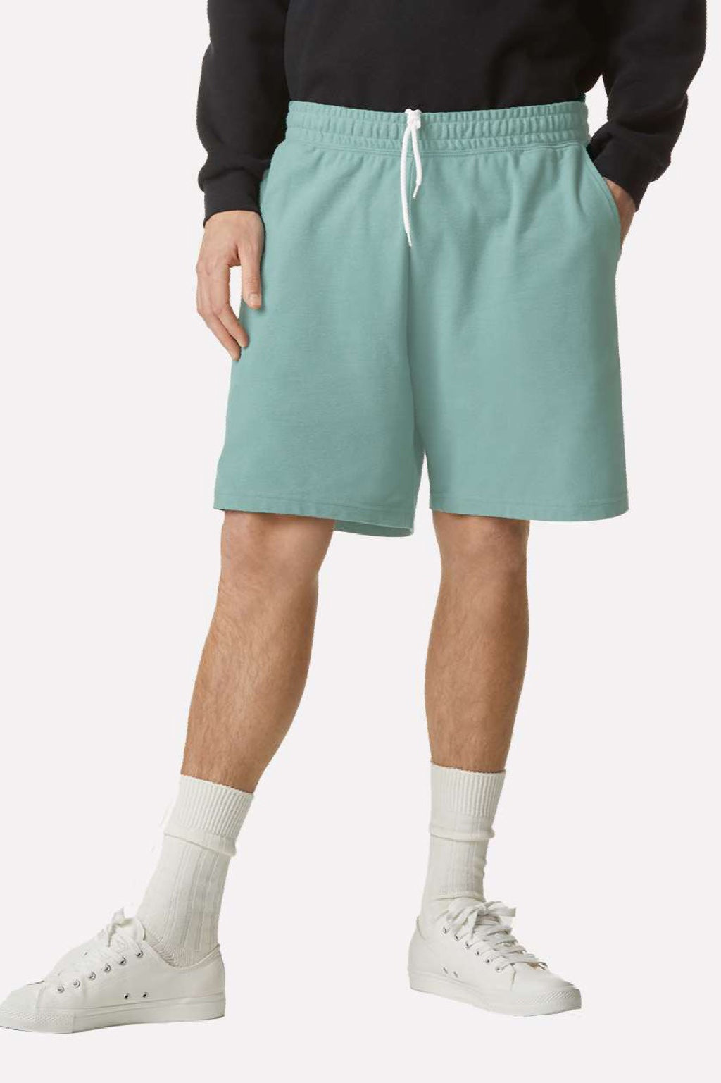 American Apparel 2PQ Mens Gym Shorts w/ Pockets Arctic Green Model Front