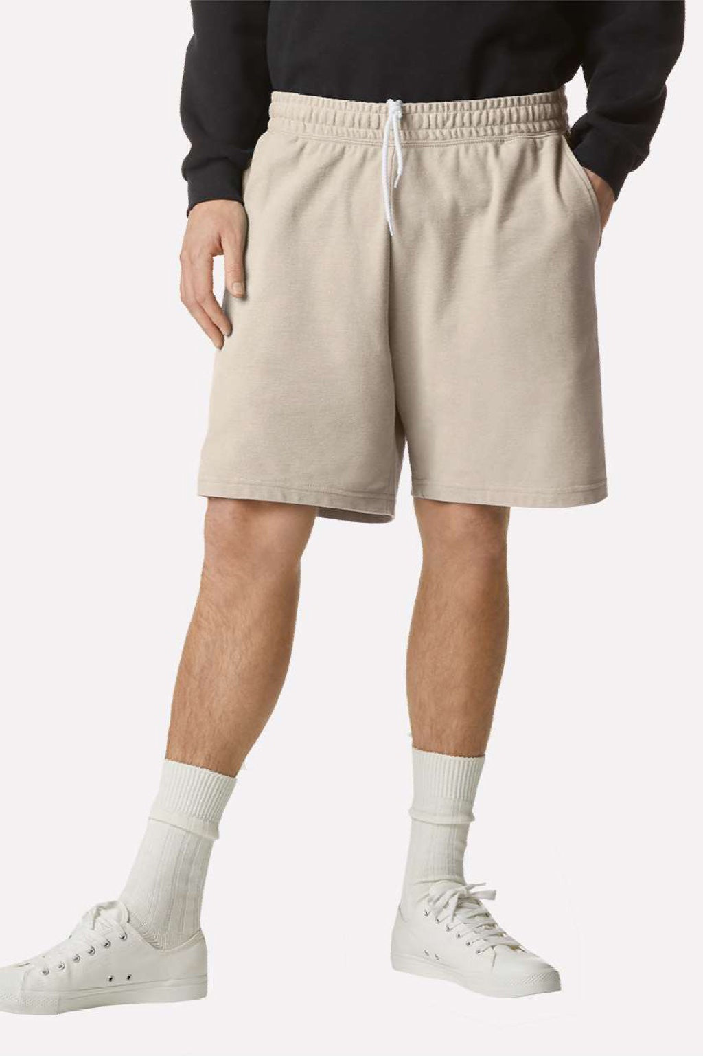 American Apparel 2PQ Mens Gym Shorts w/ Pockets Bone Model Front