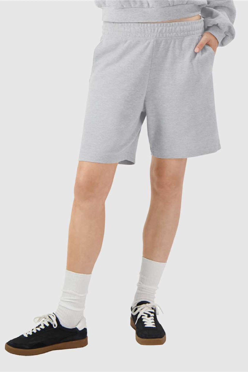 American Apparel 2PQ Mens Gym Shorts w/ Pockets Heather Grey Model Front