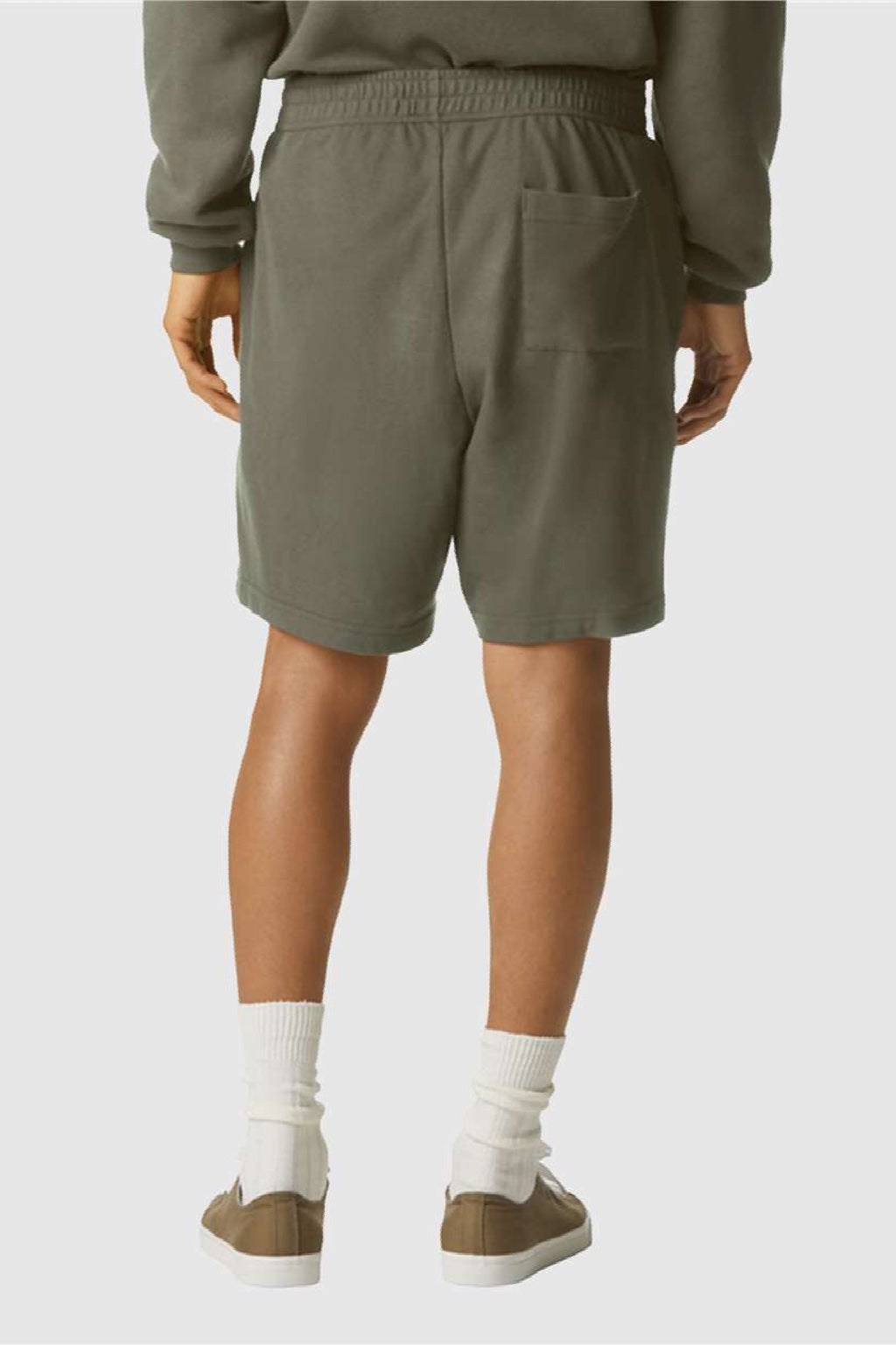 American Apparel 2PQ Mens Gym Shorts w/ Pockets Lieutenant Green Model Back