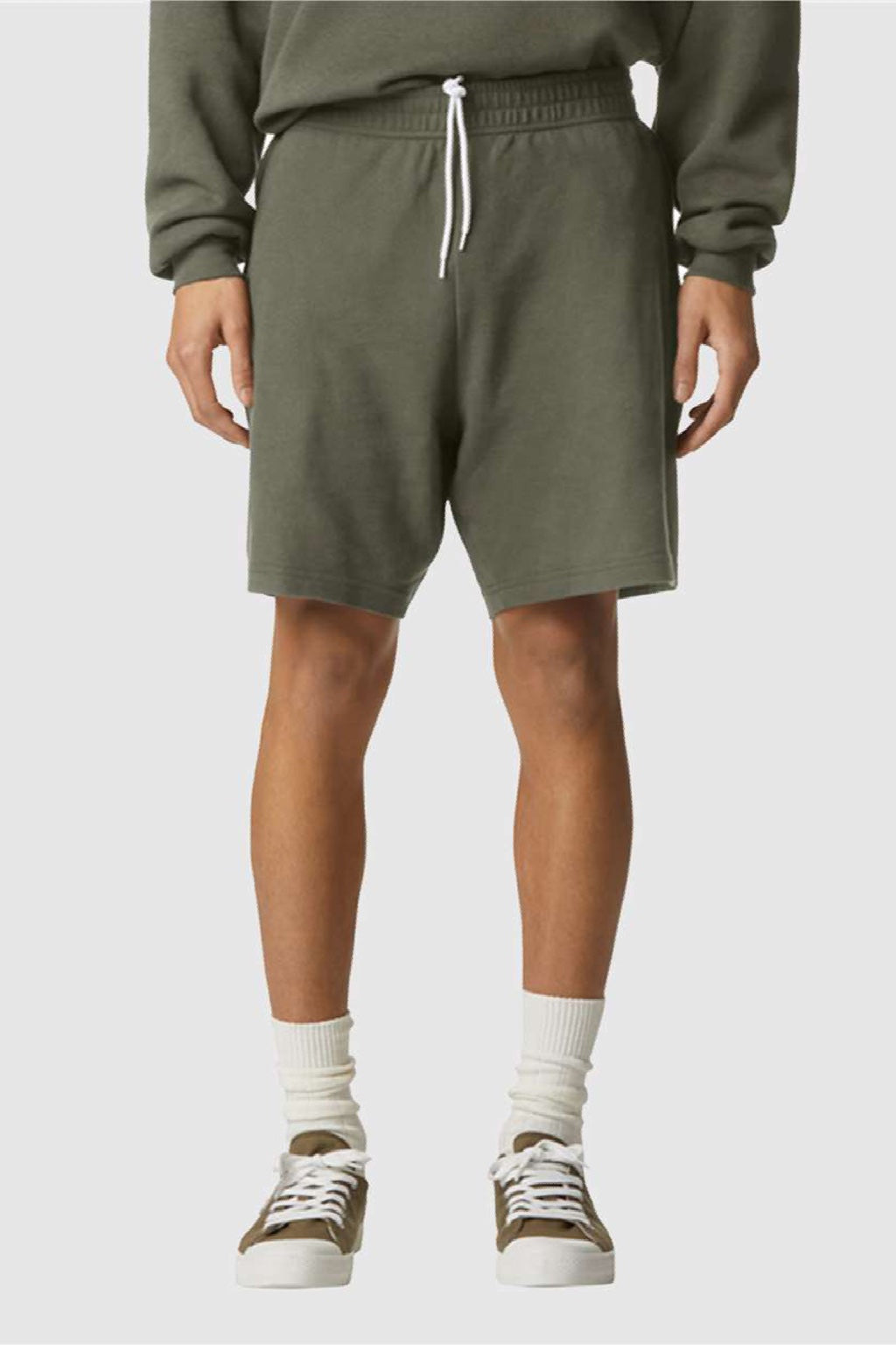 American Apparel 2PQ Mens Gym Shorts w/ Pockets Lieutenant Green Model Front