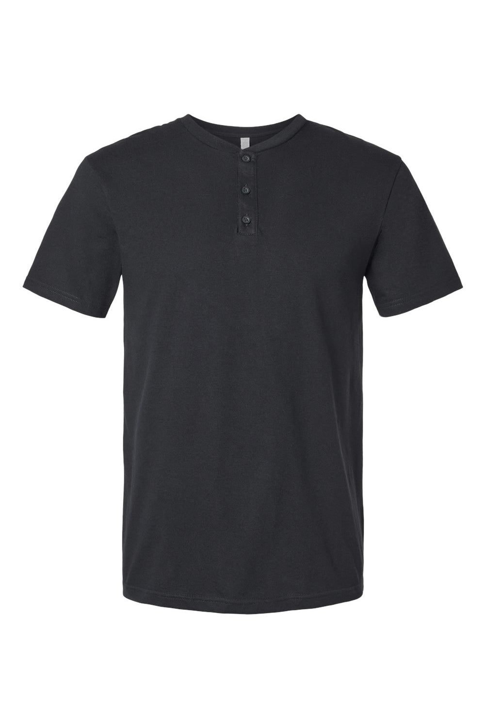 American Apparel 2004CVC Mens CVC Short Sleeve Henley T-Shirt Black Flat Front