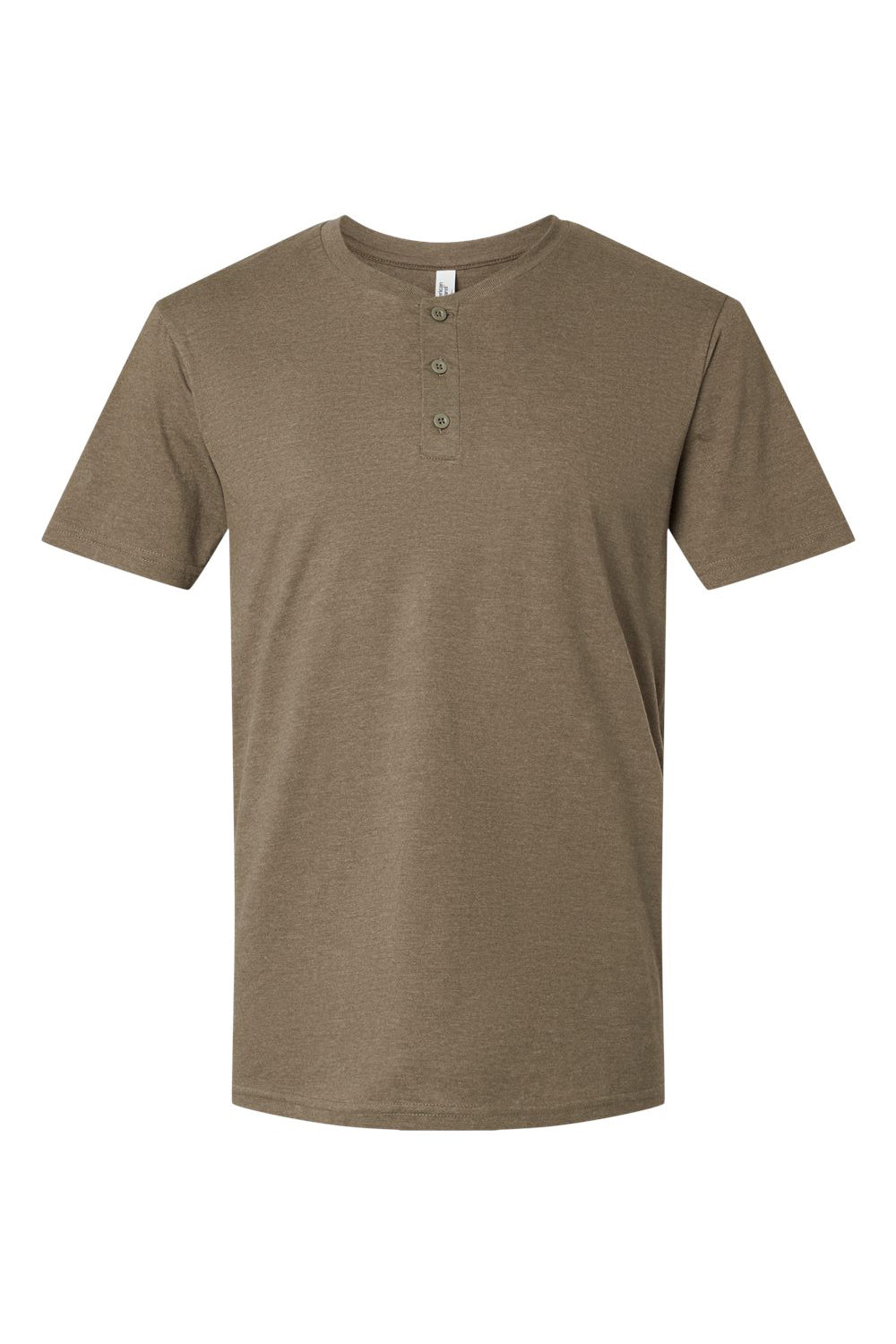 American Apparel 2004CVC Mens CVC Short Sleeve Henley T-Shirt Heather Army Brown Flat Front