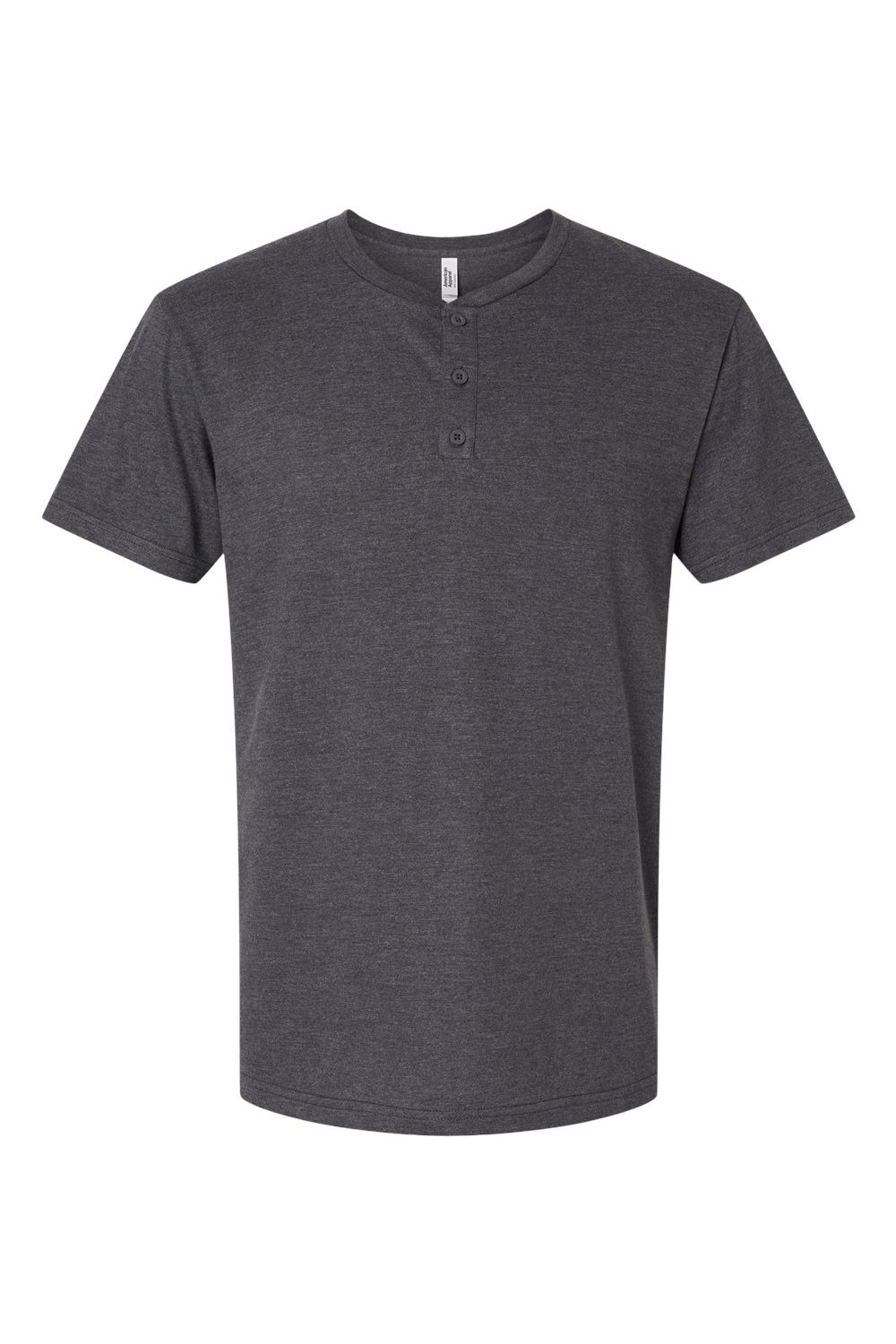 American Apparel 2004CVC Mens CVC Short Sleeve Henley T-Shirt Heather Charcoal Grey Flat Front
