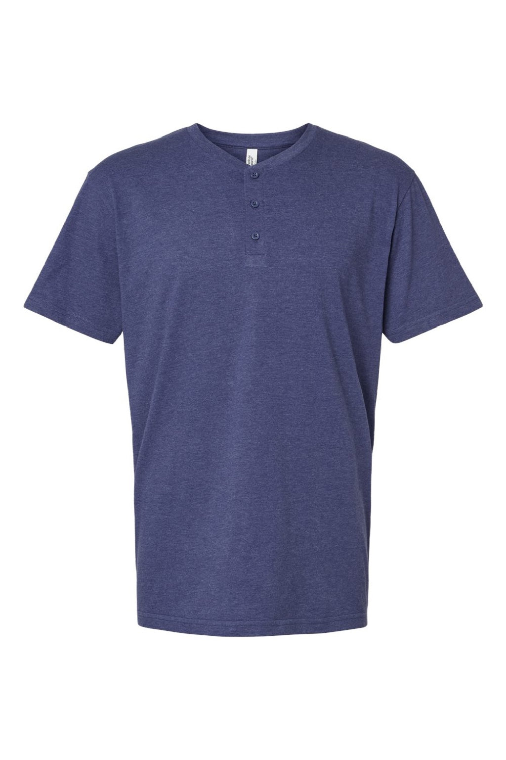 American Apparel 2004CVC Mens CVC Short Sleeve Henley T-Shirt Heather Indigo Blue Flat Front