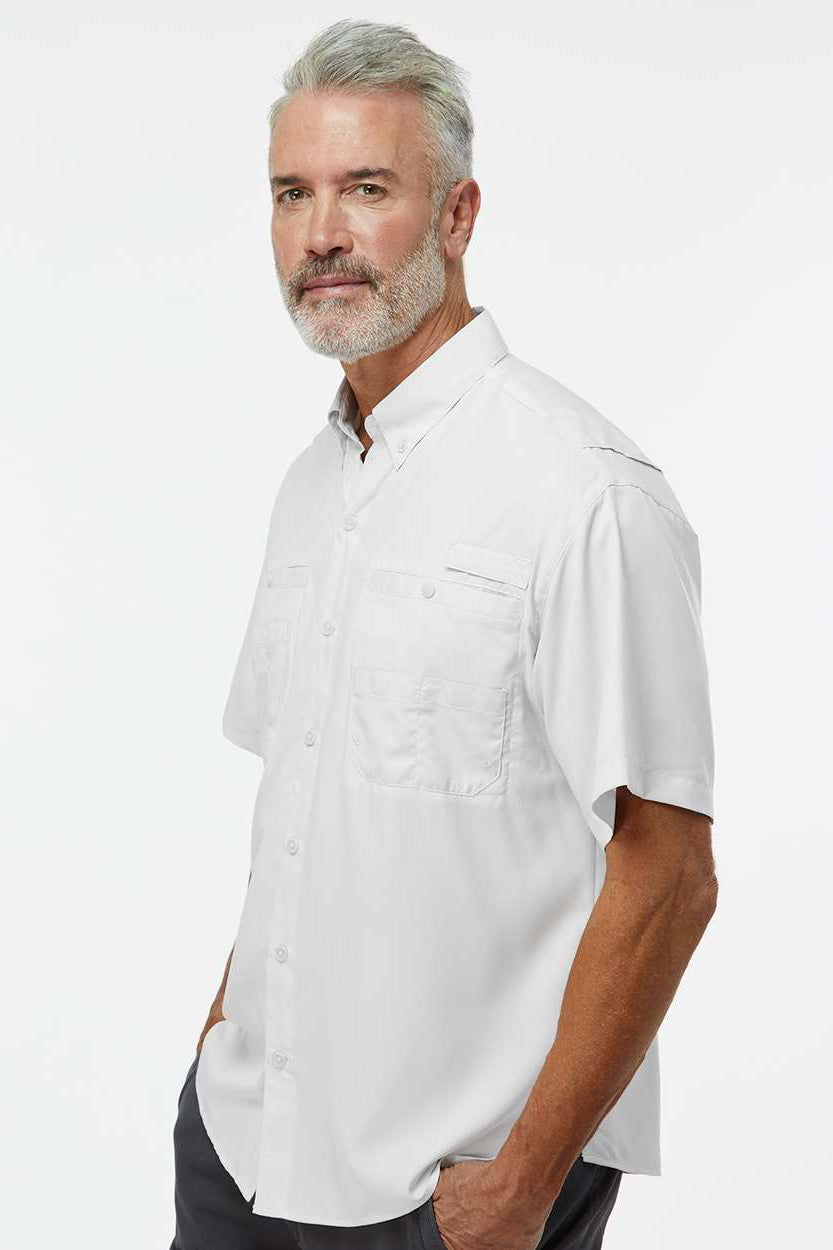 Paragon 700 Mens Hatteras Performance Moisture Wicking Short Sleeve Button Down Shirt w/ Double Pockets Aluminum Grey Model Side