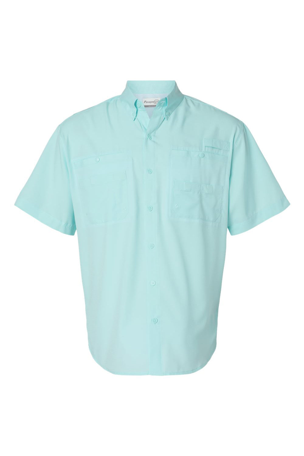 Paragon 700 Mens Hatteras Performance Moisture Wicking Short Sleeve Button Down Shirt w/ Double Pockets Aqua Blue Flat Front