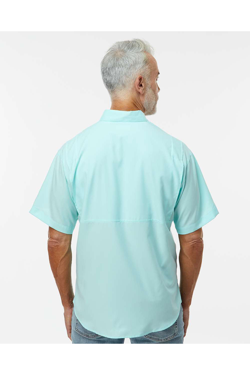 Paragon 700 Mens Hatteras Performance Short Sleeve Button Down Shirt Aqua Blue Model Back