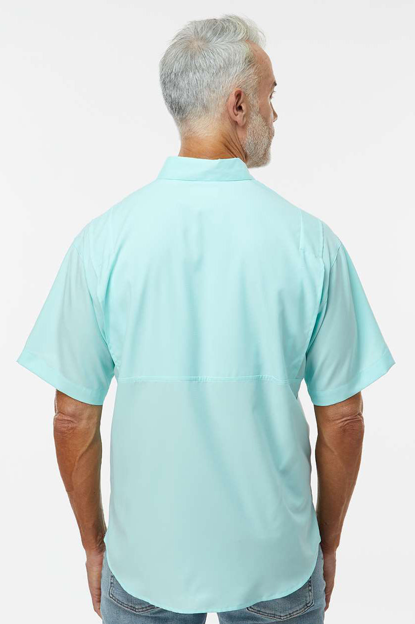 Paragon 700 Mens Hatteras Performance Moisture Wicking Short Sleeve Button Down Shirt w/ Double Pockets Aqua Blue Model Back