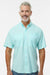 Paragon 700 Mens Hatteras Performance Moisture Wicking Short Sleeve Button Down Shirt w/ Double Pockets Aqua Blue Model Front