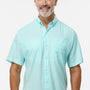 Paragon Mens Hatteras Performance Moisture Wicking Short Sleeve Button Down Shirt w/ Double Pockets - Aqua Blue