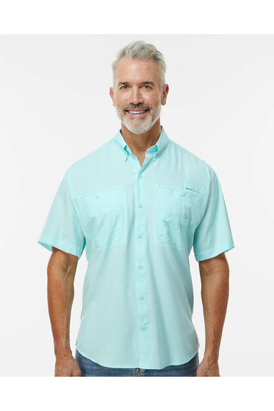 Paragon 700 Mens Hatteras Performance Short Sleeve Button Down Shirt Aqua Blue Model Front