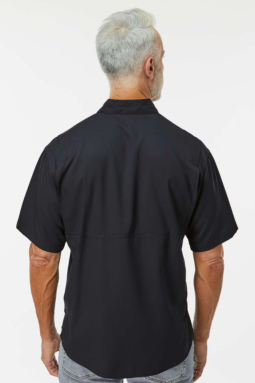 Paragon 700 Mens Hatteras Performance Moisture Wicking Short Sleeve Button Down Shirt w/ Double Pockets Black Model Back