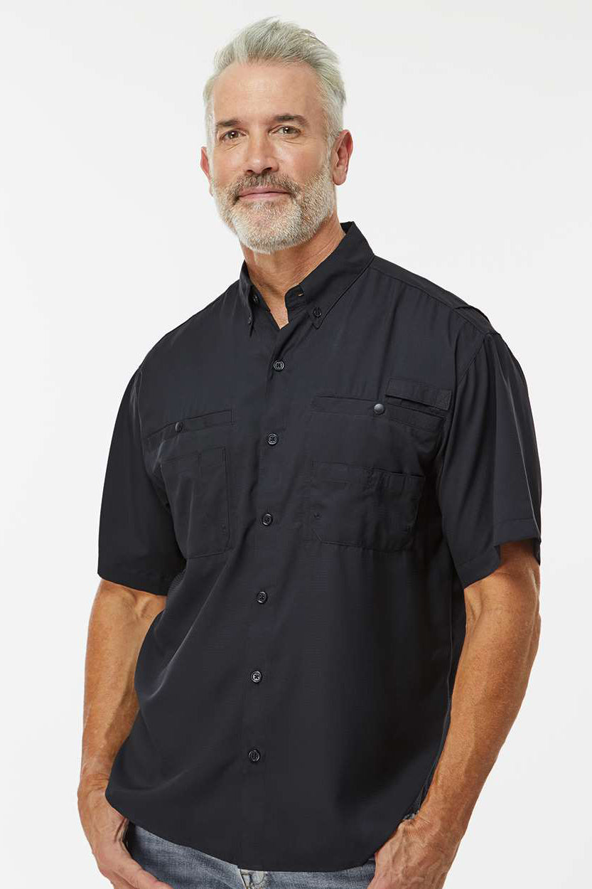 Paragon 700 Mens Hatteras Performance Moisture Wicking Short Sleeve Button Down Shirt w/ Double Pockets Black Model Front