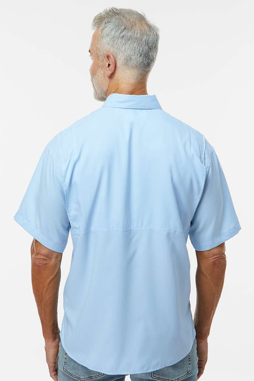 Paragon 700 Mens Hatteras Performance Moisture Wicking Short Sleeve Button Down Shirt w/ Double Pockets Blue Mist Model Back