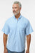 Paragon 700 Mens Hatteras Performance Moisture Wicking Short Sleeve Button Down Shirt w/ Double Pockets Blue Mist Model Front