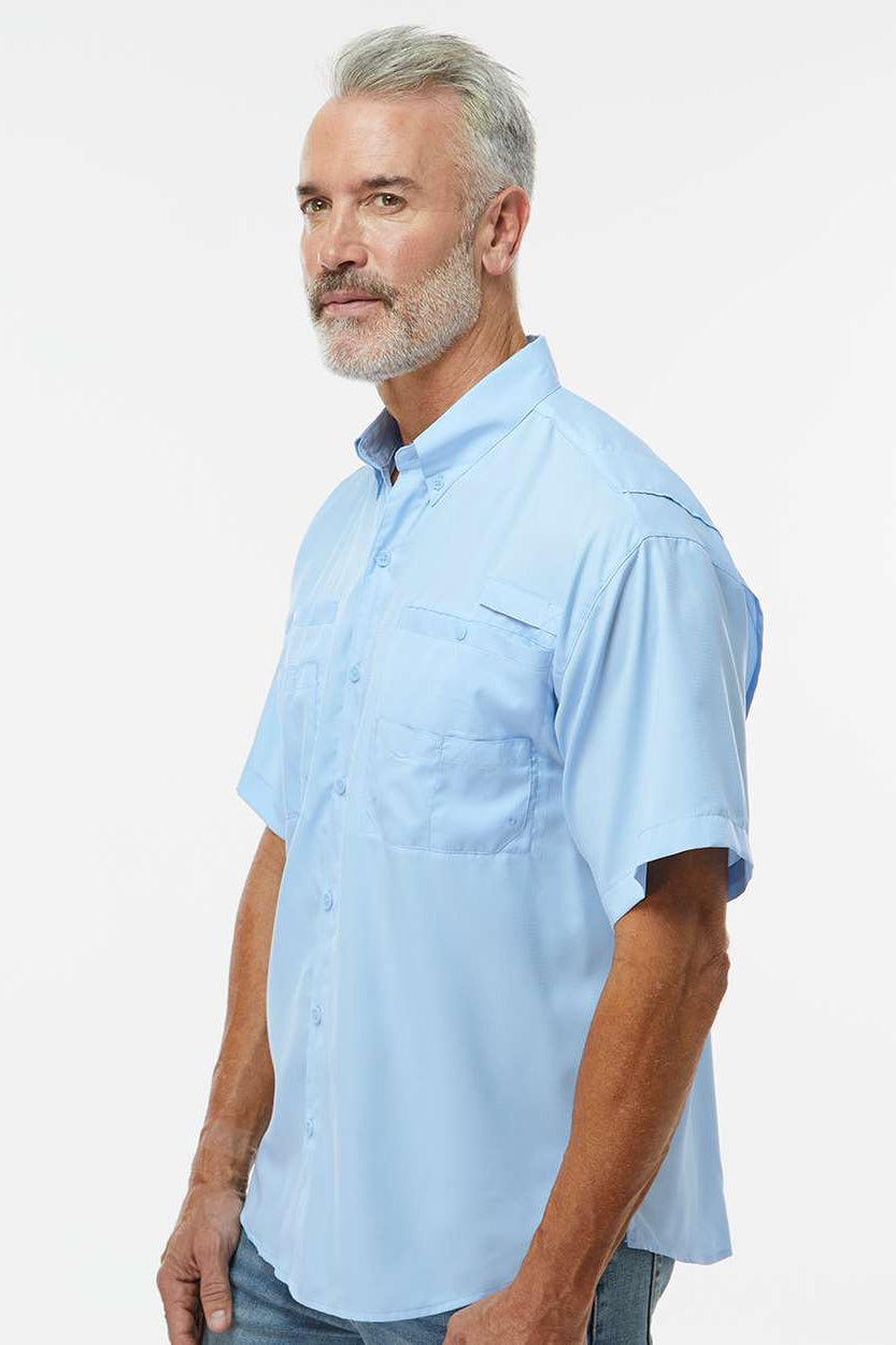 Paragon 700 Mens Hatteras Performance Moisture Wicking Short Sleeve Button Down Shirt w/ Double Pockets Blue Mist Model Side