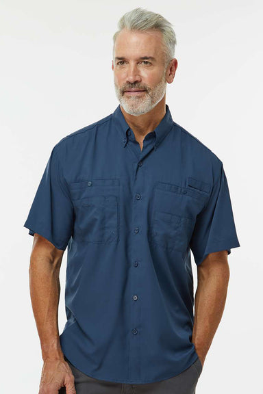 Paragon 700 Mens Hatteras Performance Moisture Wicking Short Sleeve Button Down Shirt w/ Double Pockets Navy Blue Model Front